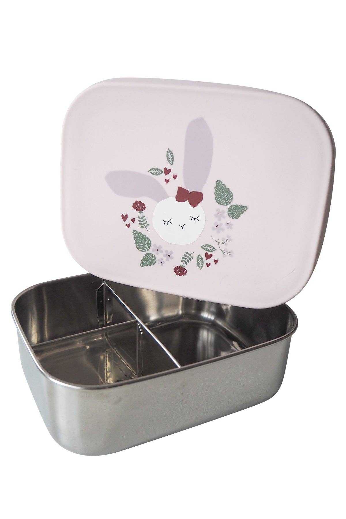 Kikadu Madkasse til Børn - Rustfri Stål - 3 Rum - Rose Kanin