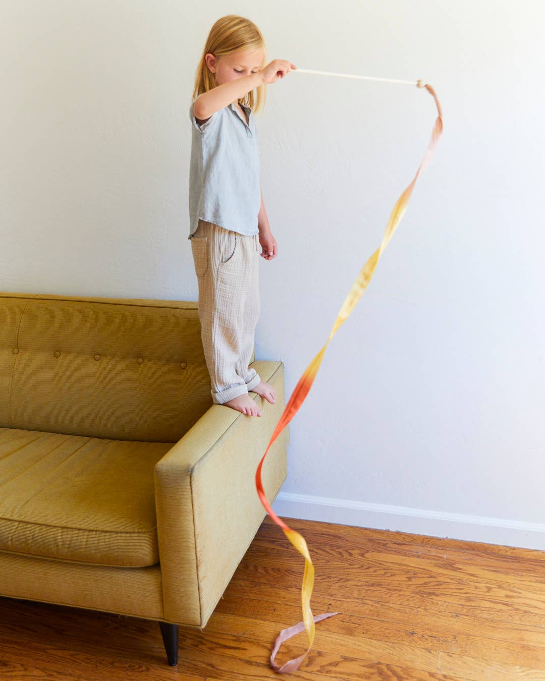 Sarahs Silk Boho Rainbow Silk & Wood Streamer - Wand for Pretend Play - - MamaMilla
