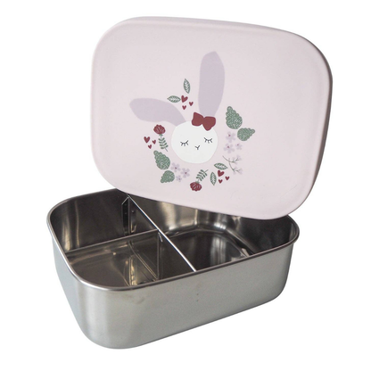 Kikadu Madkasse til Børn - Rustfri Stål - 3 Rum - Rose Kanin